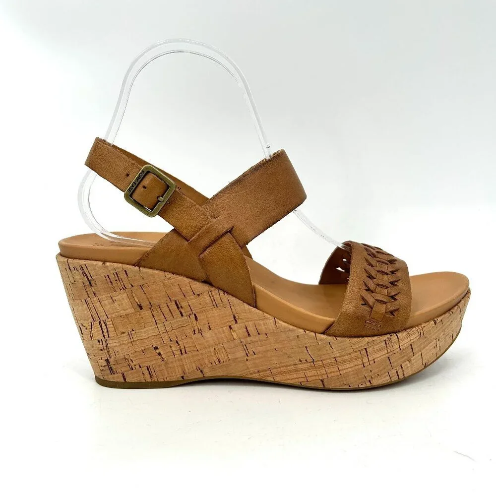 KORK-EASE Brown Tan Austin Leather Braided Platform Wedge Sandals Shoes Size 9